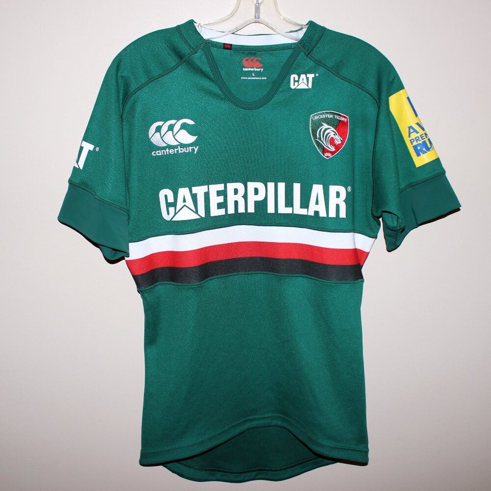 vintage❤️Canterbury Leicester Tigers 2013-14 home shirt rugby jersey Caterpillar